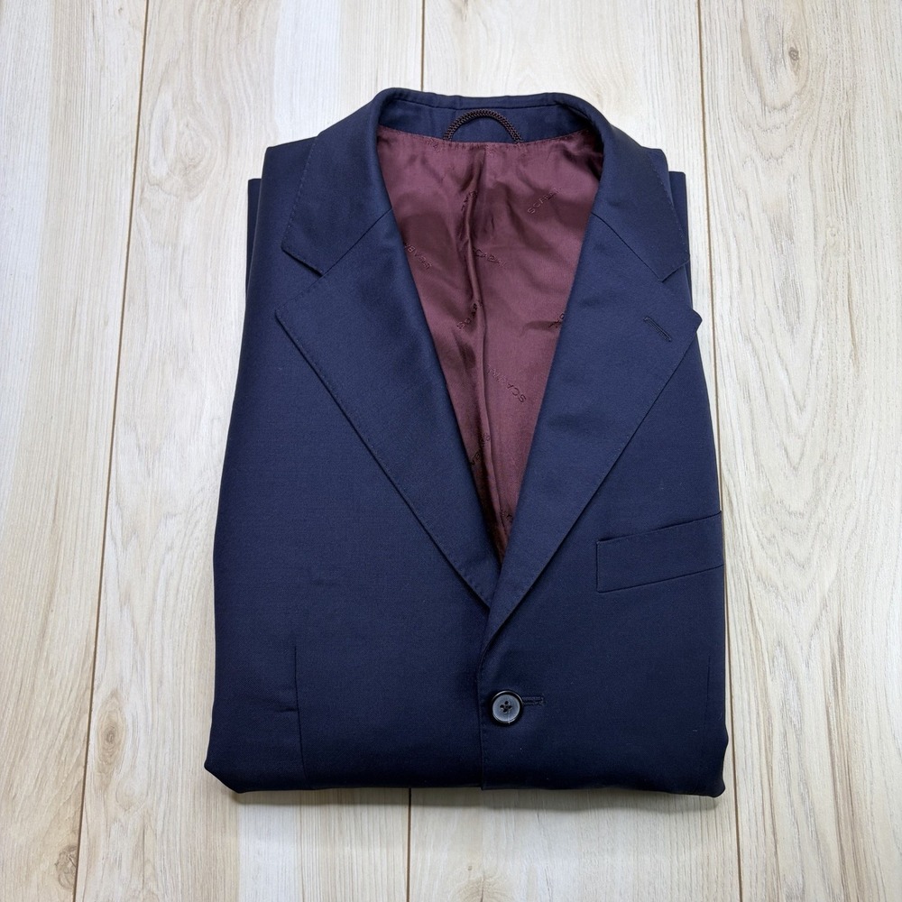 Scabal Super 100s Wool Navy Blue Blazer Surgeon Cuffs Mens Size 56R